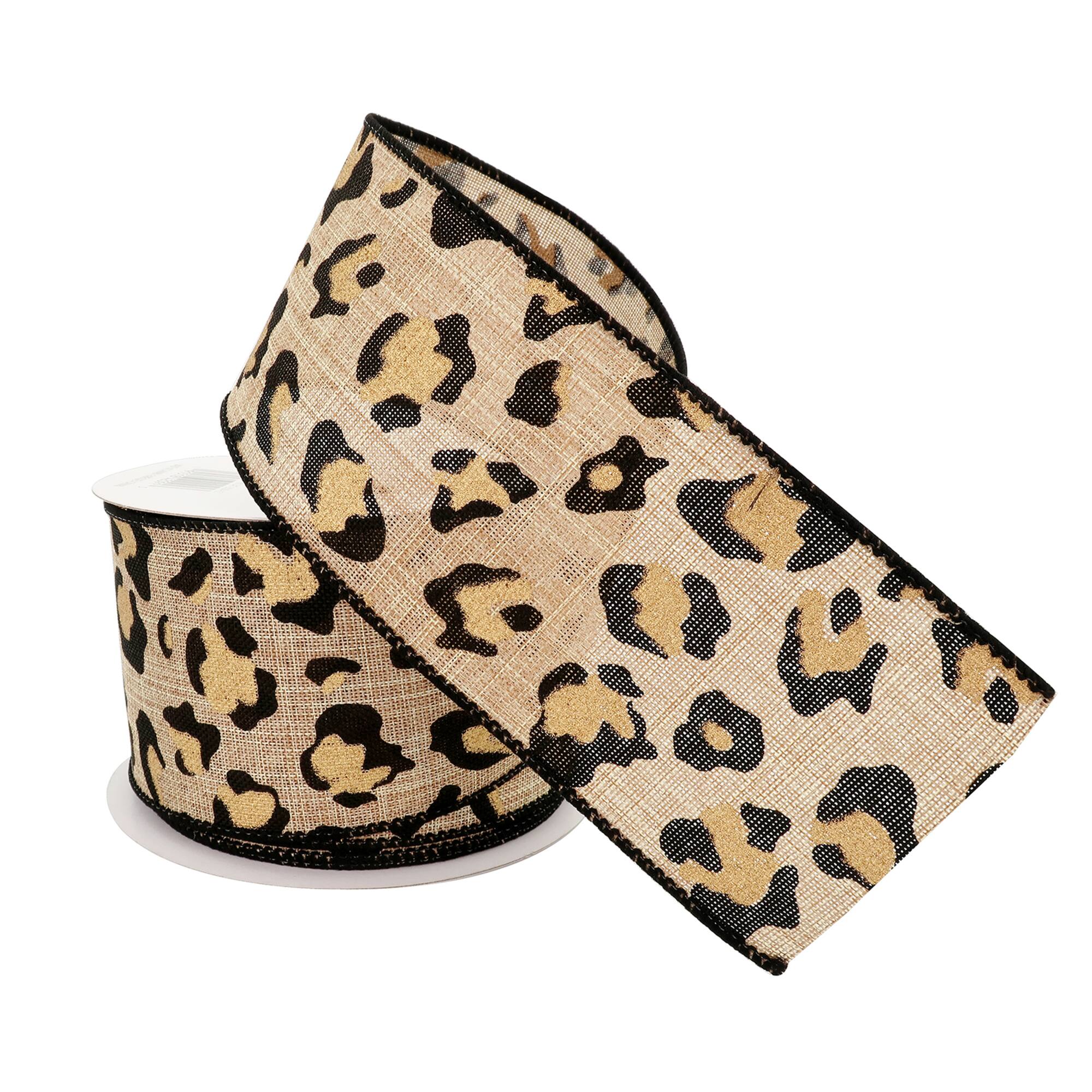 2.5" x 25ft. Faux Linen Wired Leopard Ribbon by Celebrate It™